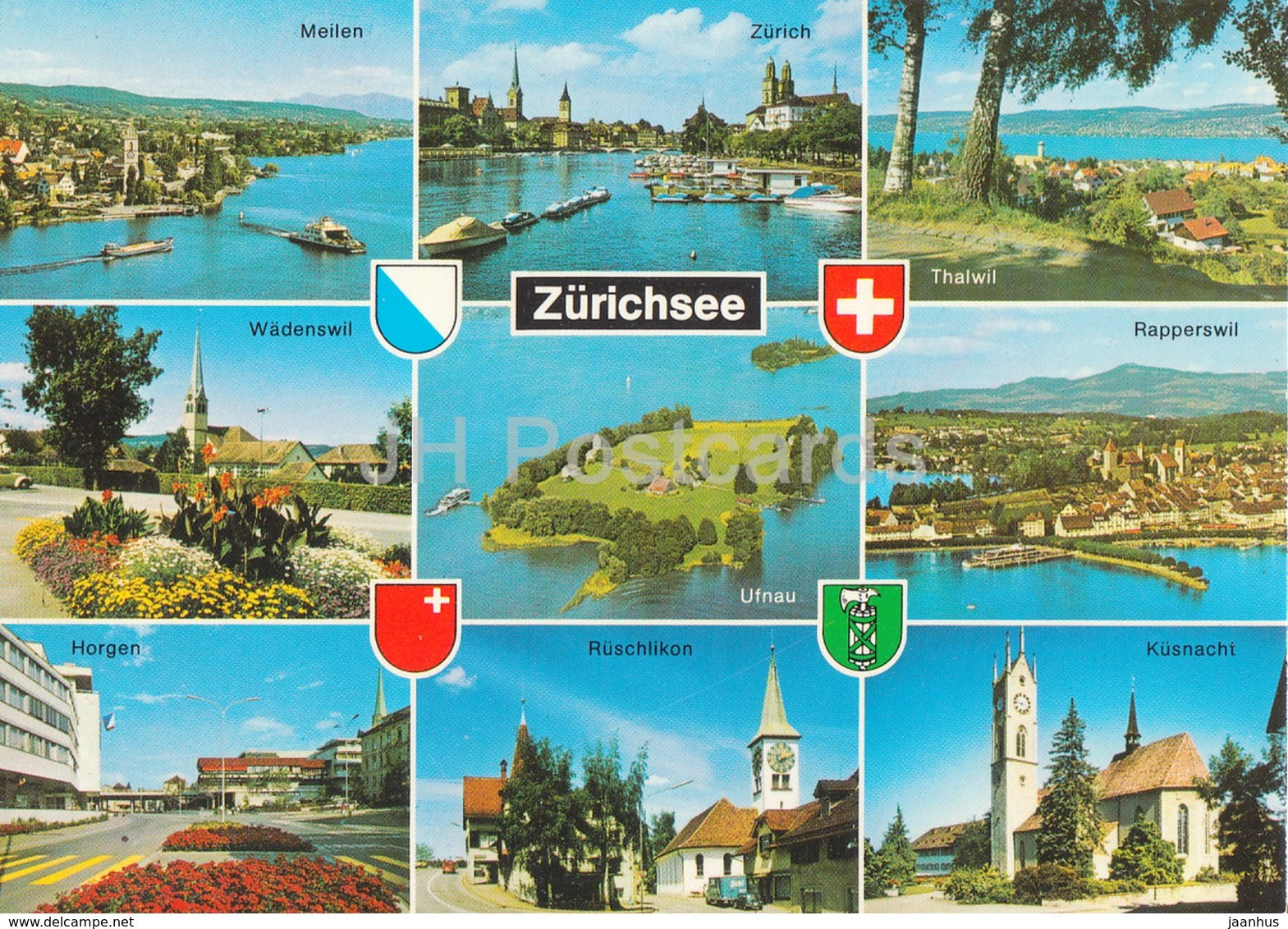 Zurichsee - Meilen - Zurich - Thalwil - Wadenswil - Ufnau - Rapperswil - Horgen - 19571 - Switzerland - unused - JH Postcards