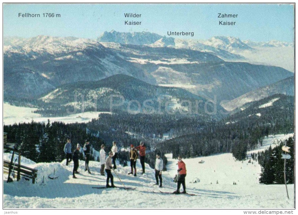 Blick von der Bergstation der Winklmoos-Sessenbahn zum Dürrnbachhorn - 8216 - alpine skiing - Germany - 1973 gelaufen - JH Postcards