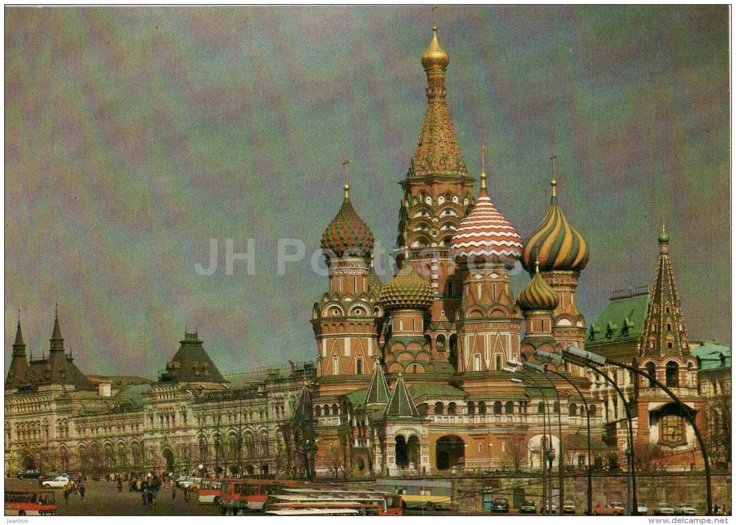 The Cathedral of the Intercession - St. Basil´s Cathedral - bus Ikarus - Moscow - 1983 - Russia USSR - unused - JH Postcards