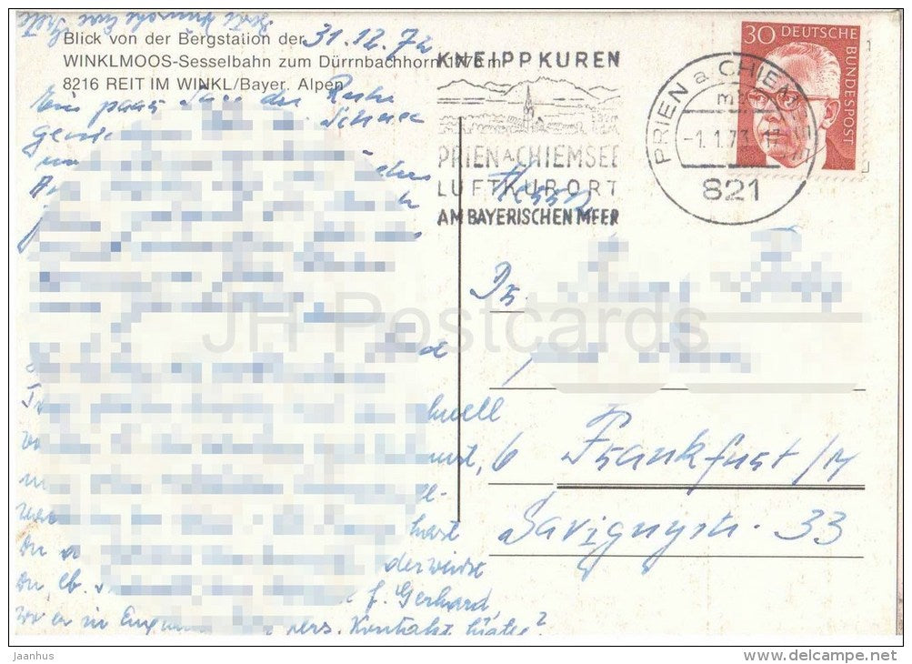 Blick von der Bergstation der Winklmoos-Sessenbahn zum Dürrnbachhorn - 8216 - alpine skiing - Germany - 1973 gelaufen - JH Postcards