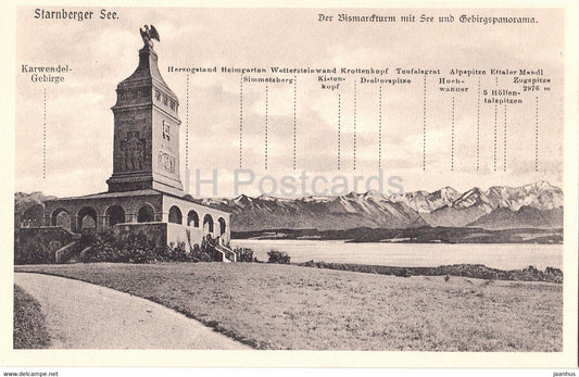 Starnberger See - Der Bismarckturm mit See und Gebirgspanorama - 9 - old postcard - Germany - unused - JH Postcards