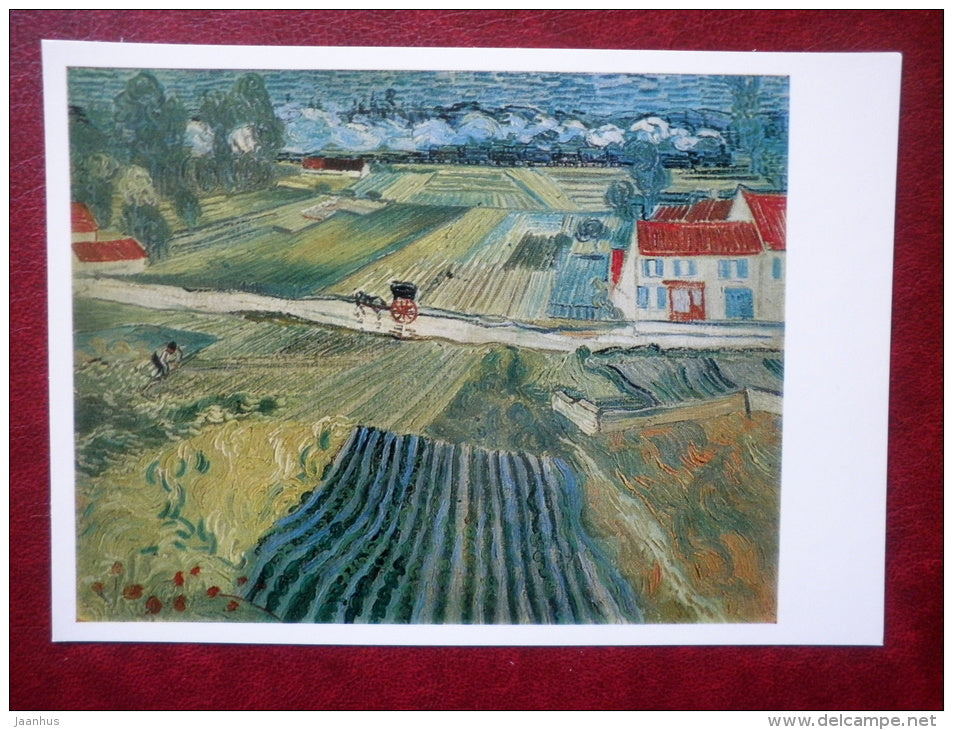 painting by Vincent Van Gogh - Landscape in Auvers. After the Rain , 1890 - carriage - french art - unused - JH Postcards