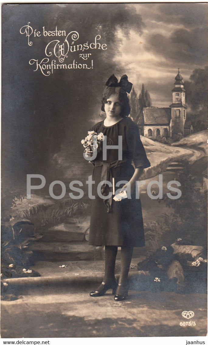 Greeting Card - Die Besten Wunsche zur Konfirmation - young woman - EAS 6075/5 - old postcard - 1922 - Germany - used - JH Postcards