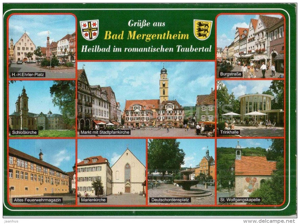 Grüsse aus Bad Mergentheim - Heilbad im romantischen Taubertal - Schlosskirche - Burgstrasse - Mer 618 - 1995 gelaufen - JH Postcards