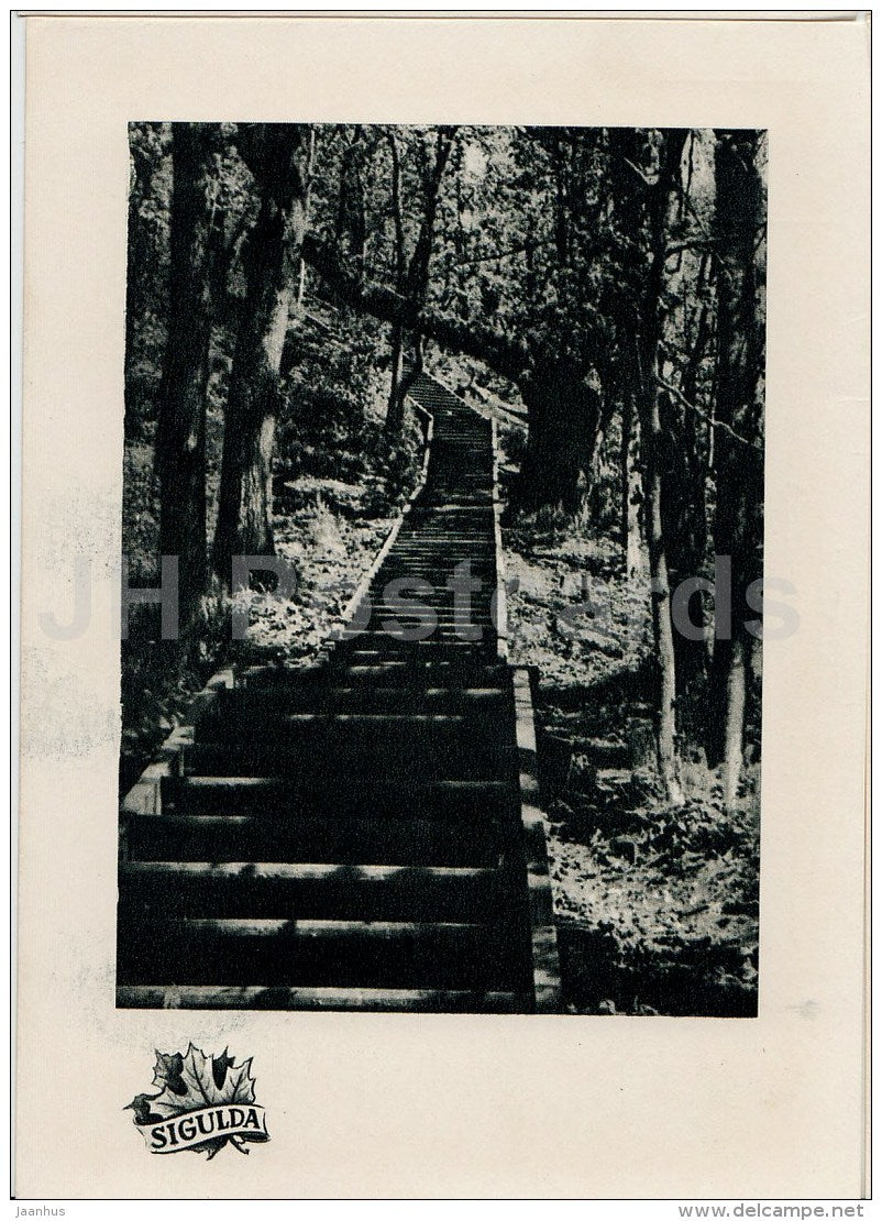 stairway near Turaida castle - Sigulda - old postcard - Latvia USSR - unused - JH Postcards