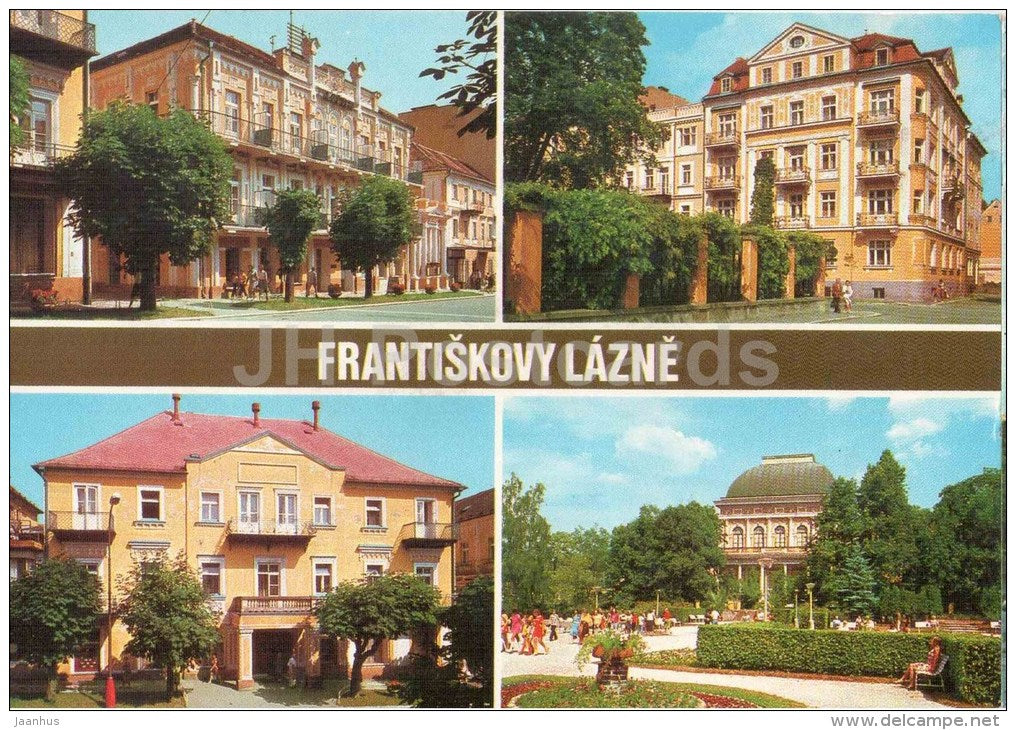 spa houses - Peace square - Frantiskovy Lazne - Czechoslovakia - Czech - used 1989 - JH Postcards