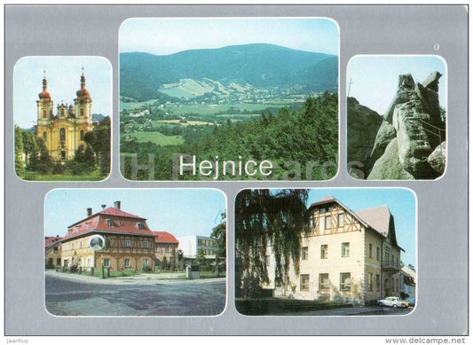 Hejnice - church - town views - architecture - Czechoslovakia - Czech - unused - JH Postcards