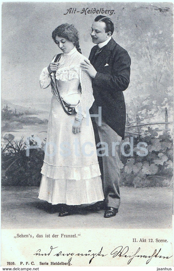 Alt Heidelberg - Sehen's das ist der Franzel - couple - woman and man - 7510 - old postcard - Germany - used - JH Postcards