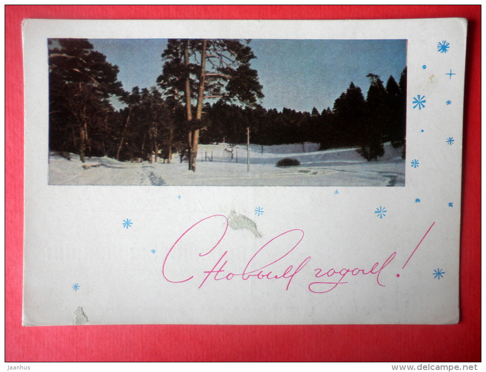 New Year Greeting Card - Winter Forest View - stationery card - 1964 - Russia USSR - used - JH Postcards