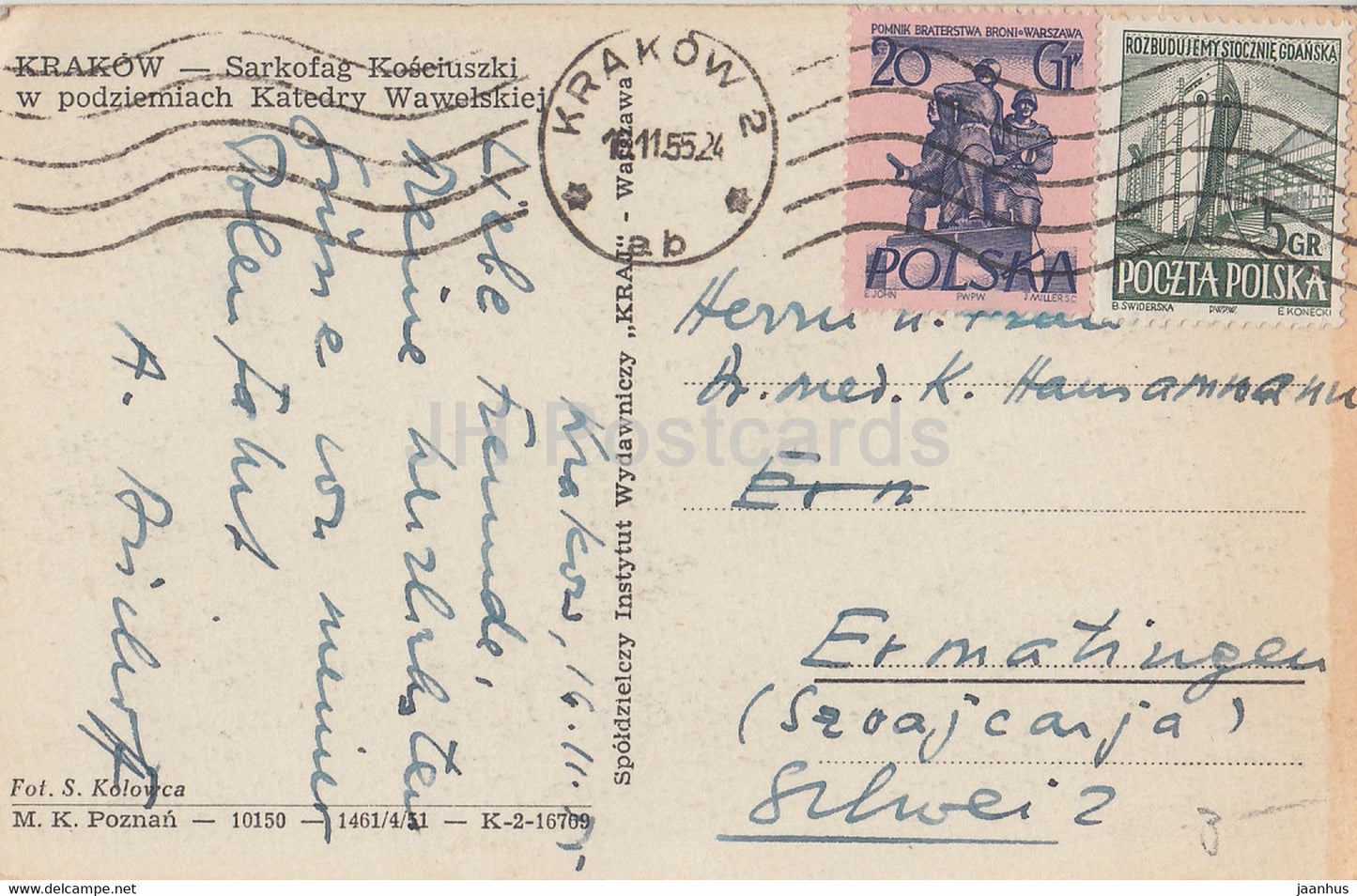 Krakau - Sarkofag Kosciuszki w podziemiach Katedry Wawelskiej - alte Postkarte - 1955 - Polen - gebraucht