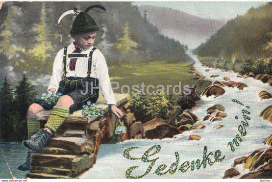 Gedenke mein - boy - folk costumes - Serie 381 - old postcard - 1905 - used - JH Postcards