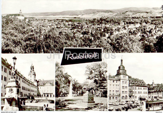Rudolstadt - Blick vom Hain - Schlosshof - Platz OdF - Marktplatz - Germany DDR - used - JH Postcards