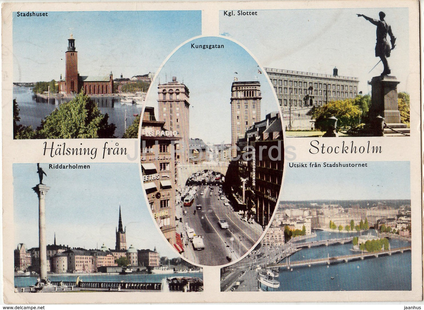 Stockholm - multiview - Stadshuset - Riddarholmen - Kungsgatan - 1959 - Sweden - used - JH Postcards