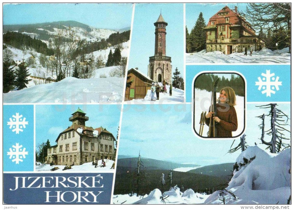 Jizerske Hory - lookout tower Hvezda - Jizery - ski resort - Bedrichov - Czechoslovakia - Czech - used - JH Postcards