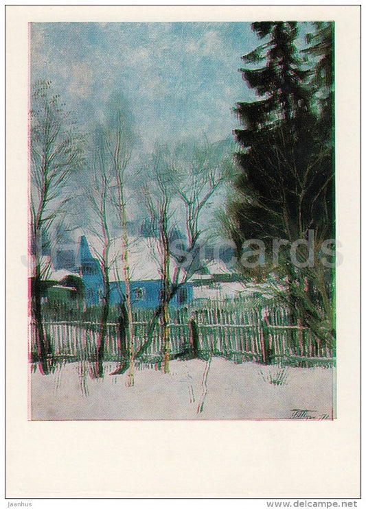 painting by Y. Podlyasky - Warm Winter Day , 1970 - Russian art - 1977 - Russia USSR - unused - JH Postcards