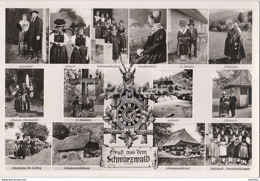 Gruss aus dem Schwarzwald - folk costumes - old postcard - 1952 - Germany - used - JH Postcards