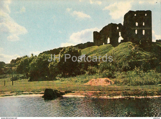 Castle Ruins in Ludza - Latvian Views - old postcard - Latvia USSR - unused - JH Postcards