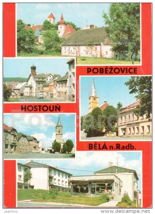 Pobezovice - Hostoun - Bela nad Radbuzou - bus - town views - architecture - Czechoslovakia - Czech - used 1985 - JH Postcards