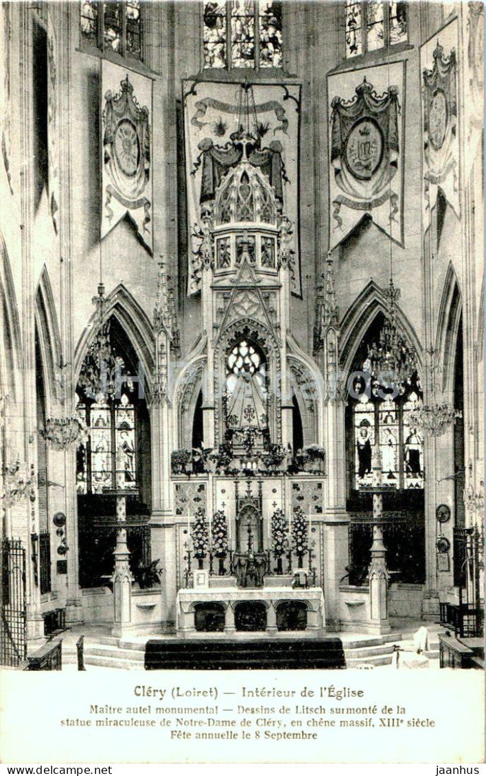 Clery - Interieur de L'Eglise - maitre autel monumental - church - old postcard - France - unused - JH Postcards