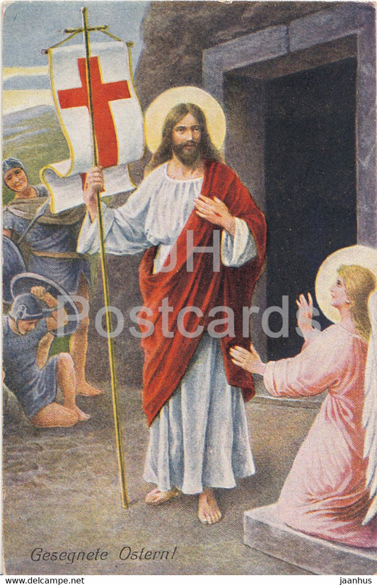 Easter Greeting Card - Gesegnete Ostern - Jesus - old postcard - 1922 - Germany - used - JH Postcards