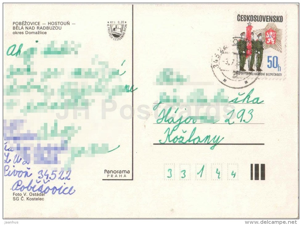 Pobezovice - Hostoun - Bela nad Radbuzou - bus - town views - architecture - Czechoslovakia - Czech - used 1985 - JH Postcards