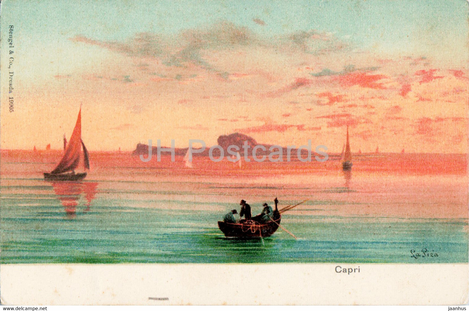 Capri - La Piza - boat - 19905 - old postcard - Italy - unused - JH Postcards