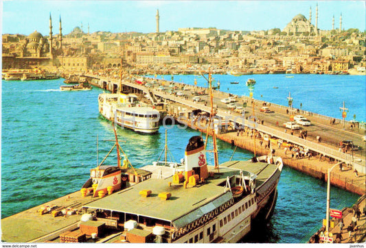 Istanbul - Galata Bridge - New Mosque and Suleymaniye - ship - 756 - Hitit - Turkey - unused - JH Postcards