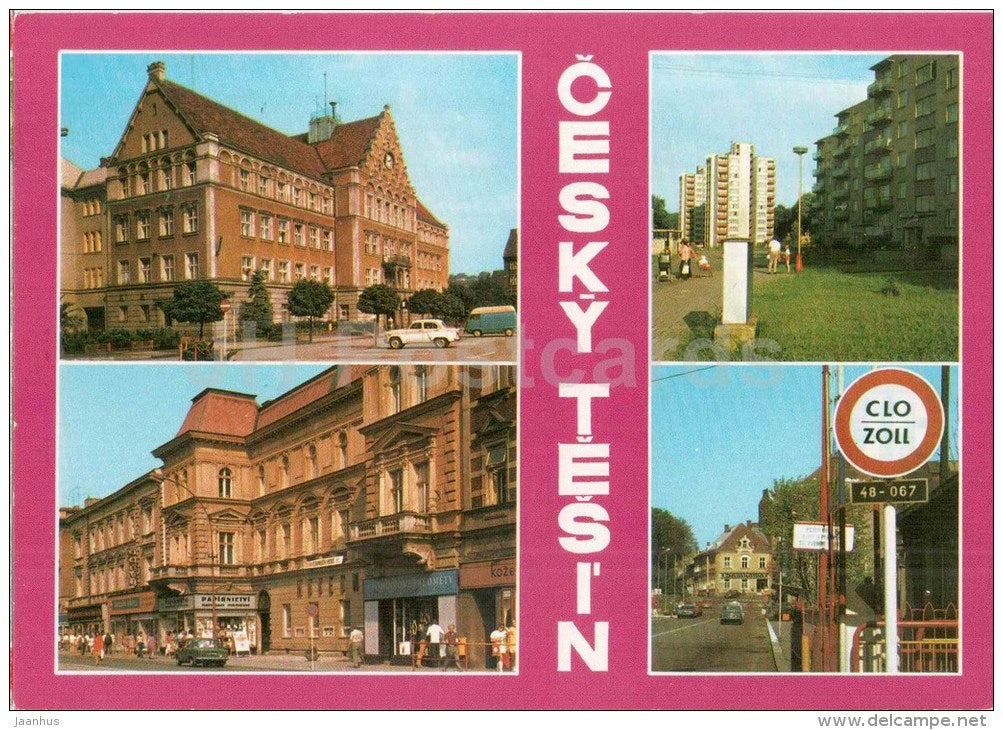 new Town Hall - Revolution street - border - Cesky Tesin - Czechoslovakia - Czech - used 1989 - JH Postcards