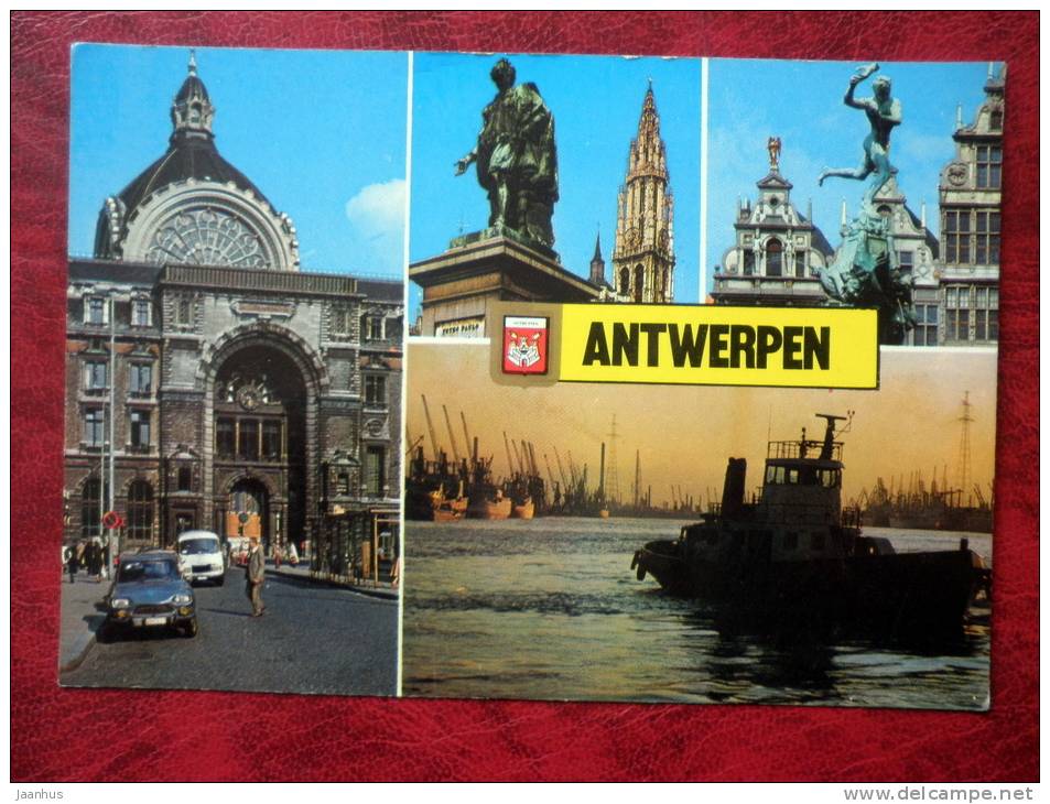 Antwerpen - multiview postcard - car - ship -  Belgium - unused - JH Postcards