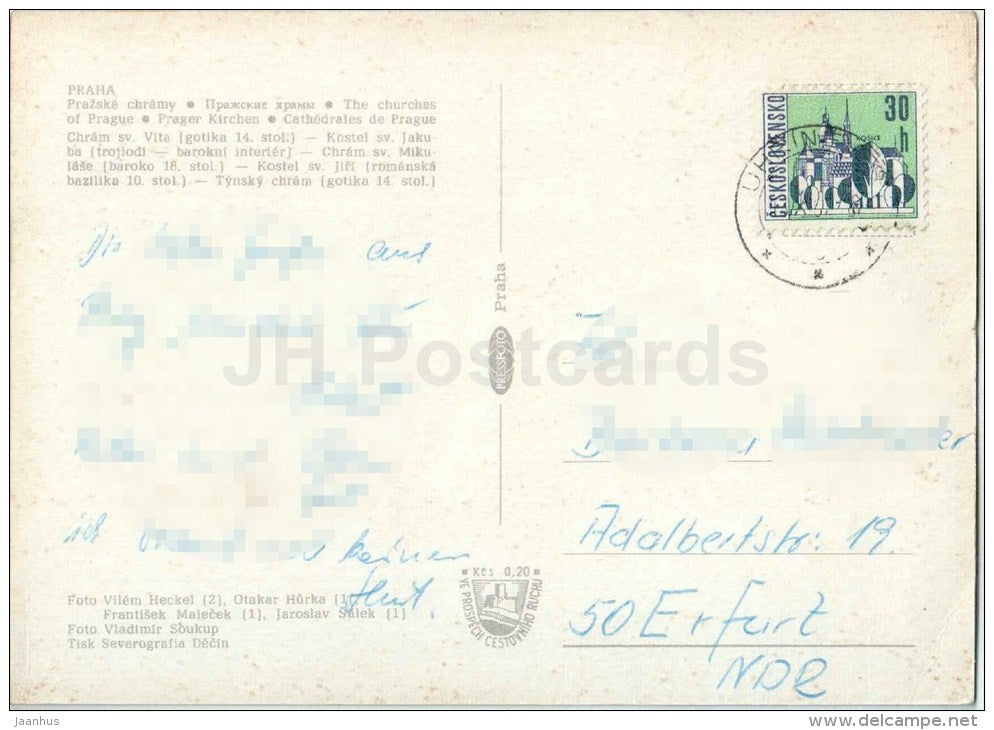 The churches of Prague - St. Vita - St. Jacob´s church - St. Jiri church - Praha - Prague - Czechoslovakia - used - JH Postcards