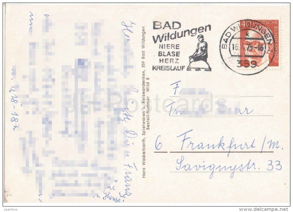 Gruss aus dem schönen Bad Wildungen - Fürstenhof - Schloss Friedrichstein - Badehotel - Germany - 1975 gelaufen - JH Postcards