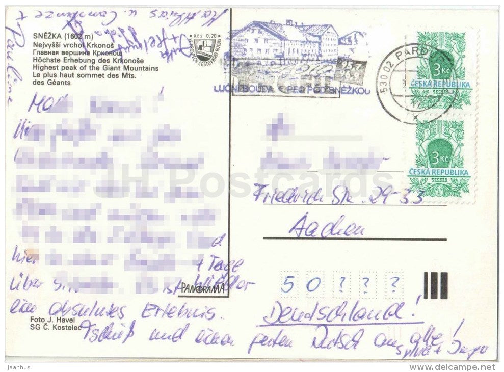 Snezka mountain - Krkonose - Highest peak of the Giant Mountains - ski resort - Czechoslovakia - Czech - used - JH Postcards