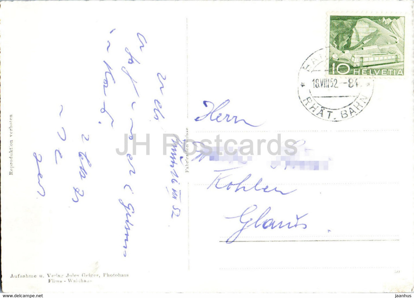 Thusis mit Piz Beverin - 4182 - old postcard - 1952 - Switzerland - used