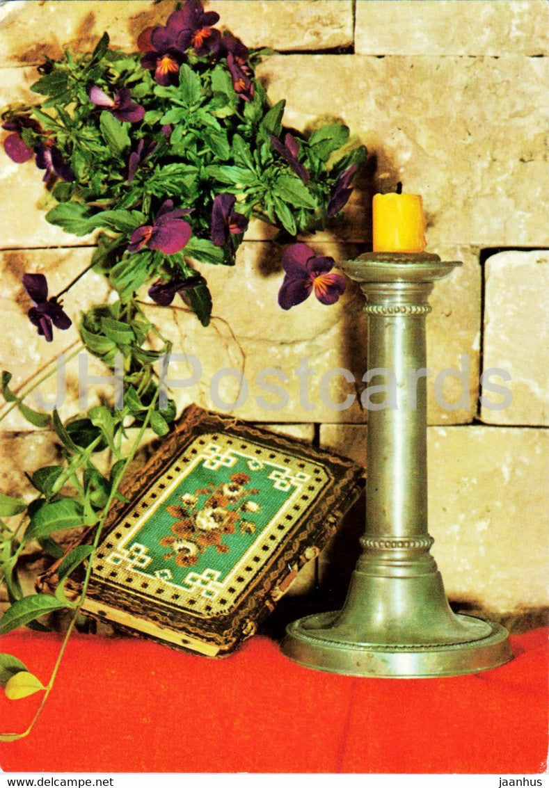 Kerzenleuchter in Gerader Form mit Perikanten - candlestick - flowers - Germany DDR - unused - JH Postcards