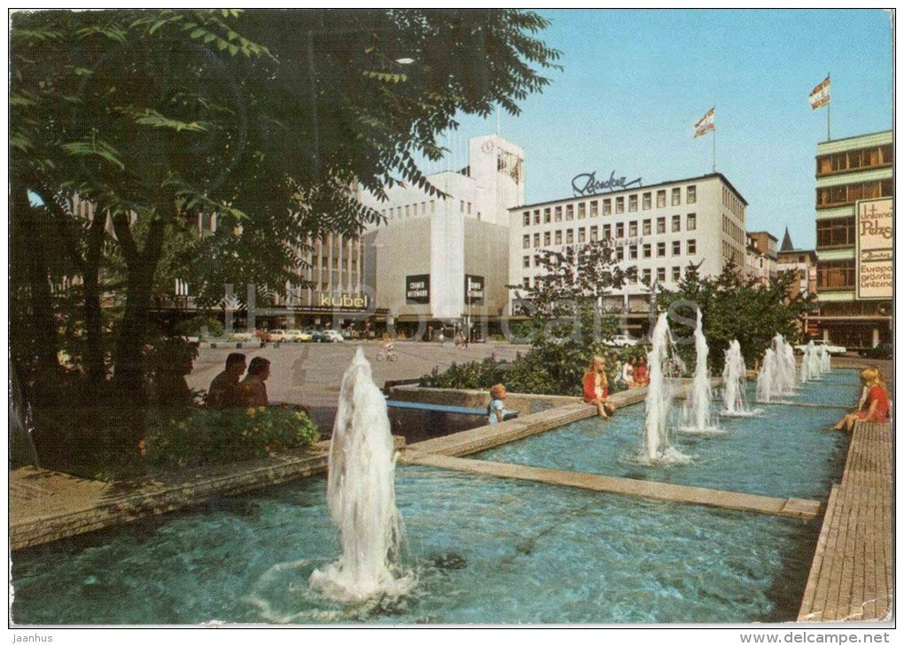 Essen Kennedyplatz - fountain - Germany - gelaufen - JH Postcards