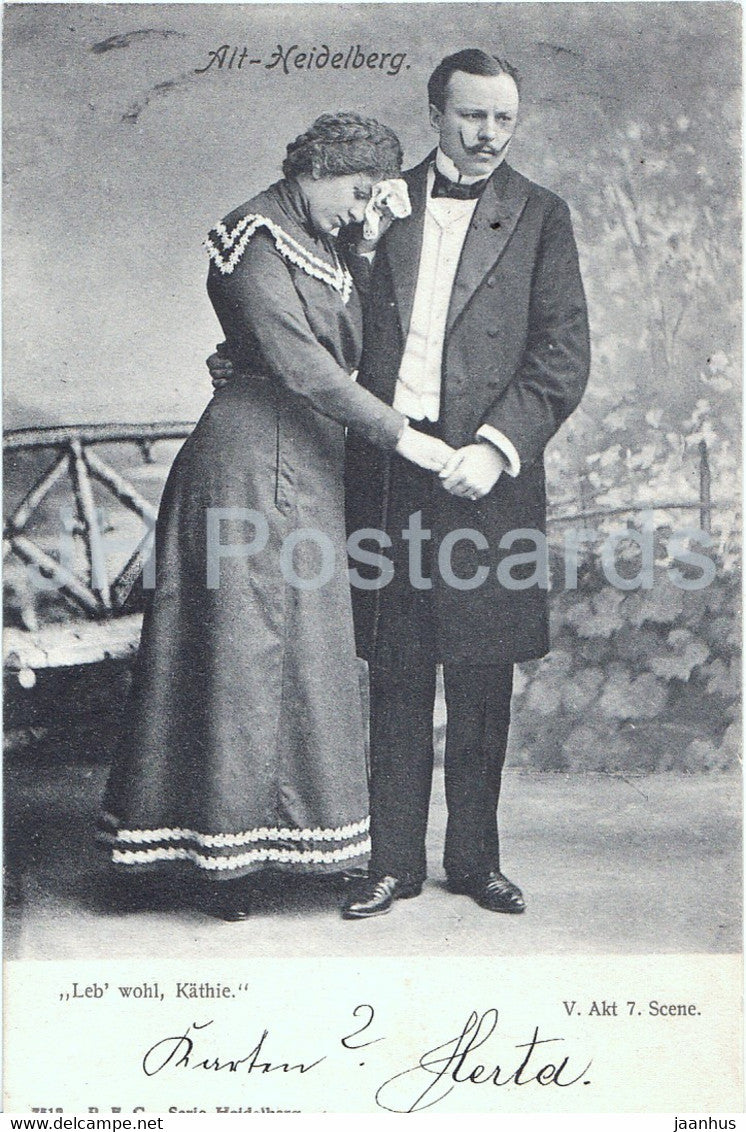 Alt Heidelberg - Leb wohl Kathie - couple - woman and man - 7512 - old postcard - Germany - used - JH Postcards