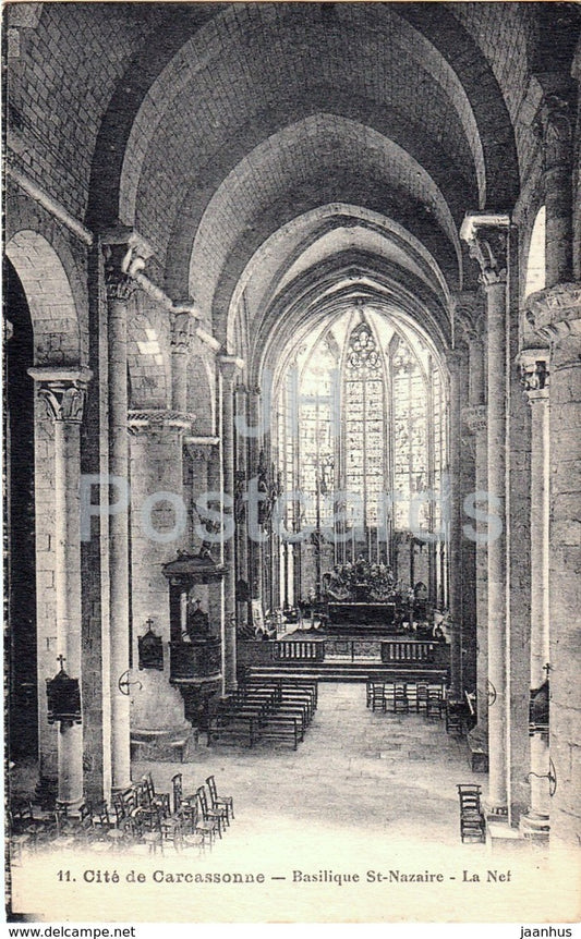 Cite de Carcassonne - Basilique St Nazaire - La Nef - cathedral - 11 - old postcard - 1932 - France - used - JH Postcards