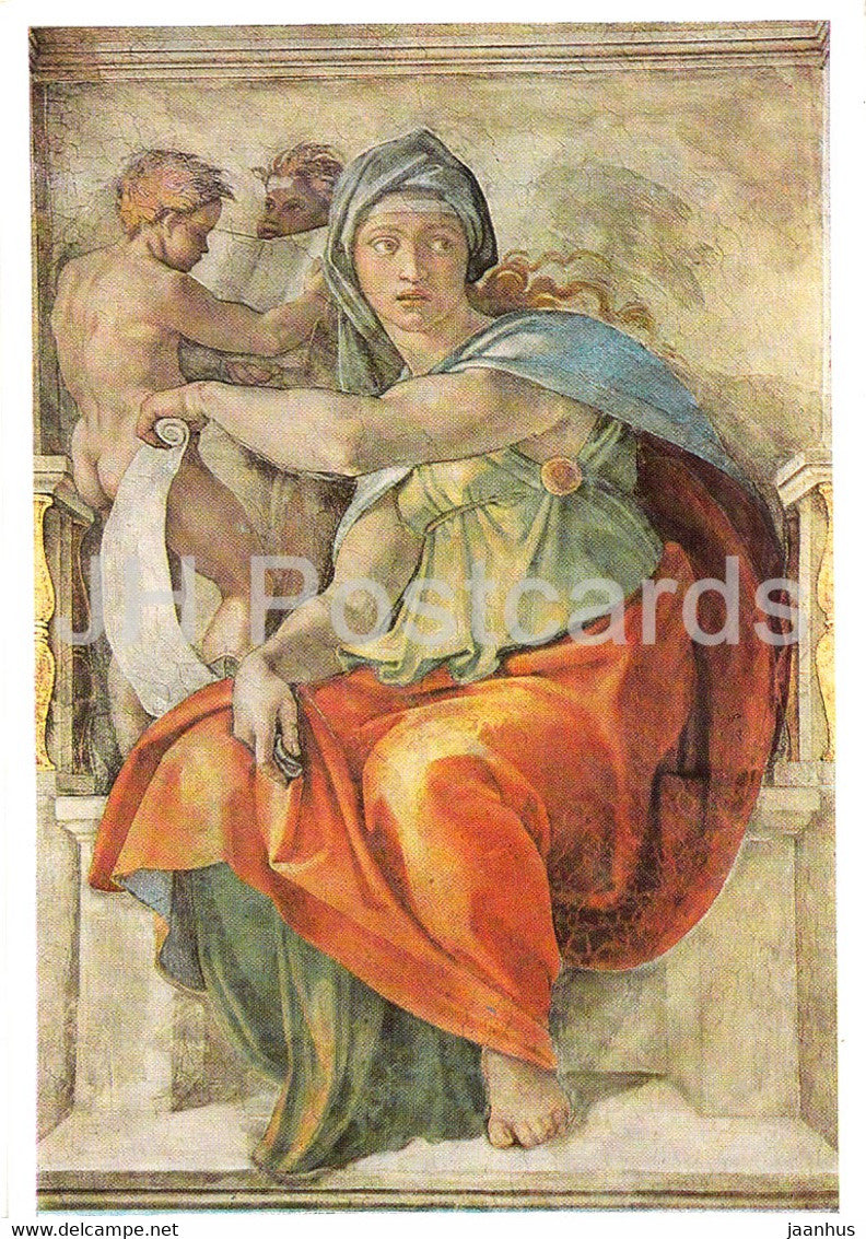 painting by Michelangelo Buonarotti - Delphische Sibylle - Delphic Sibyl - Italian art - 1975 - Germany - unused - JH Postcards