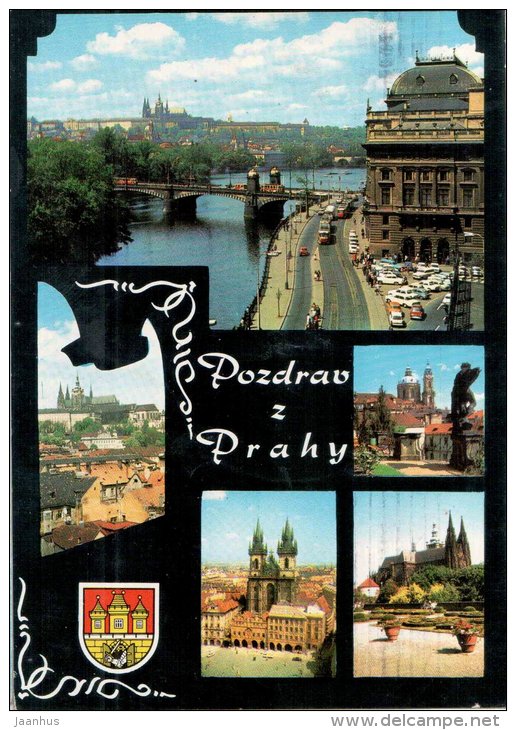 Hradcany Castle - National Theatre - Tyn cathedral - tram - Praha - Prague - Czechoslovakia - Czech - used 1977 - JH Postcards