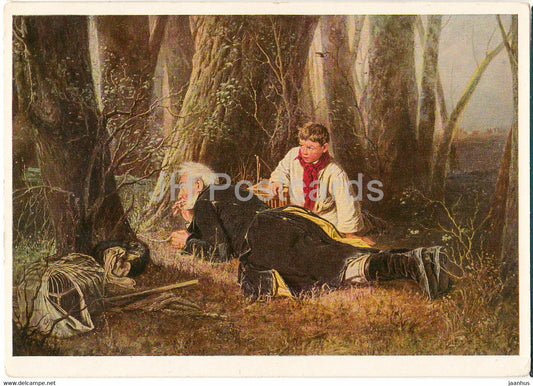 painting by W. Perow Perov - Vogelfanger - bird catcher - Russian art - Germany - used - JH Postcards