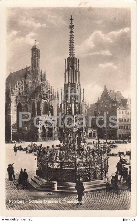 Nurnberg - Schoner Brunnen u Frauenkirche - Nuremberg - old postcard - 1936 - Germany - used - JH Postcards