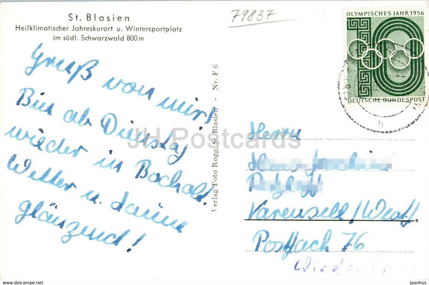 Dom St Blasien 800 m - sudl Schwarzwald - cathedral - old postcard - 1956 - Germany - used