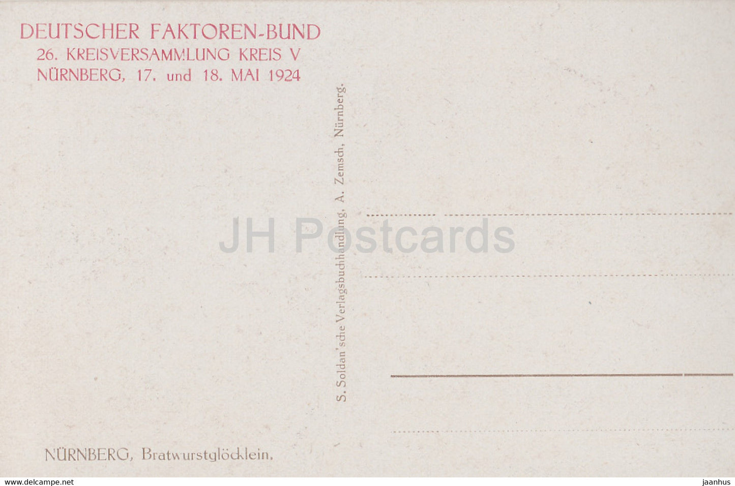 Nürnberg - Bratwurstglocklein - Deutscher Faktoren Bund 1924 - alte Postkarte - Deutschland - unbenutzt