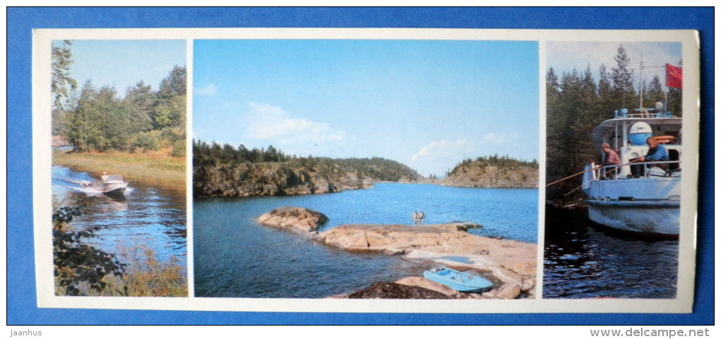 lake - motor boat - Karjala - Karelia - 1976 - Russia USSR - unused - JH Postcards