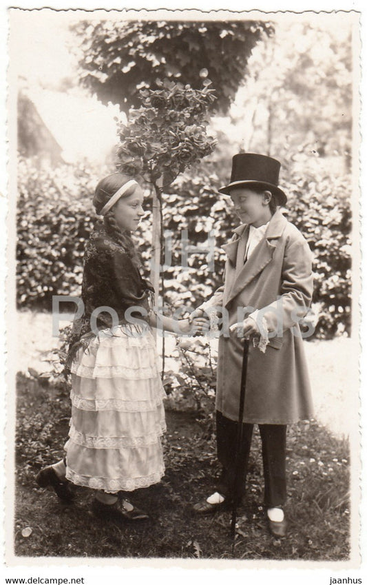 Boy and Girl in Old Fashion Clothing - unused - JH Postcards