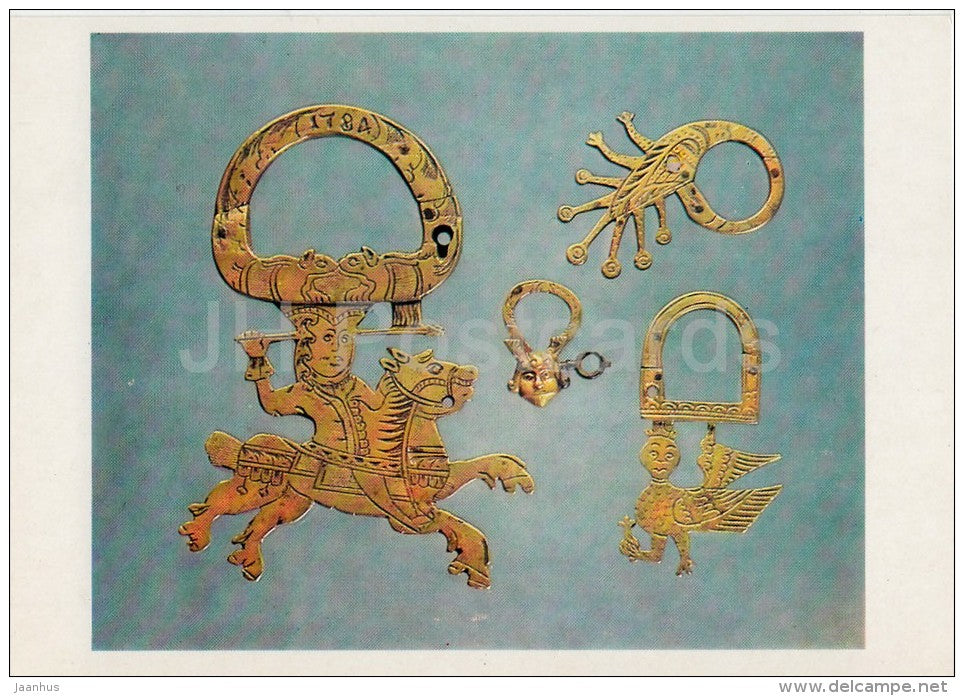 Locks  - Rider , Peacock , Bird Sirin - Copper Art in Russia - 1990 - Russia USSR - unused - JH Postcards