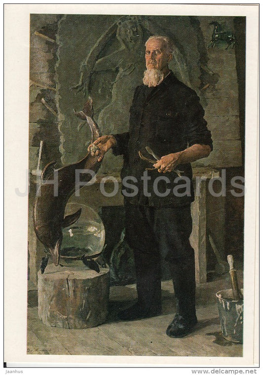 painting by D. Zhilinsky - Portrait of Russian sculptor I. Yefimov , 1954 - Russian art - 1986 - Russia USSR - unused - JH Postcards