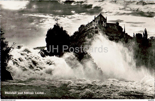 Rheinfall mit Schloss Laufen - castle - waterfall - 4857 - old postcard - Switzerland - used - JH Postcards