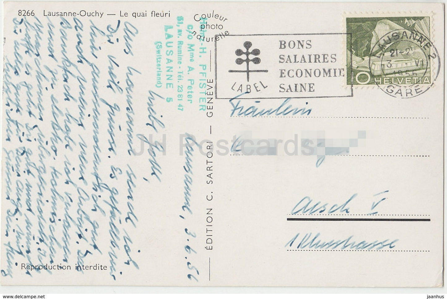 Lausanne Ouchy - Le quai fleuri - 8266 - Switzerland - 1956 - used