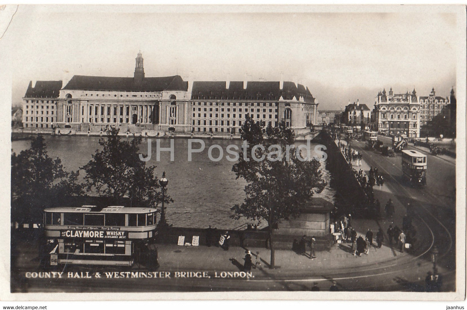 London - County Hall & Westminster Bridge - tram - 17 - old postcard - 1930 - England - United Kingdom - used - JH Postcards